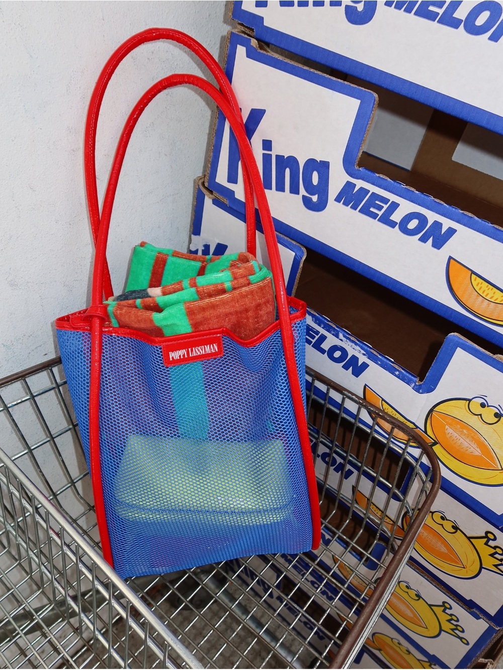 Poppy Lissiman Nana Blue Mesh Tote with Red Trim - Picture 3 of 6